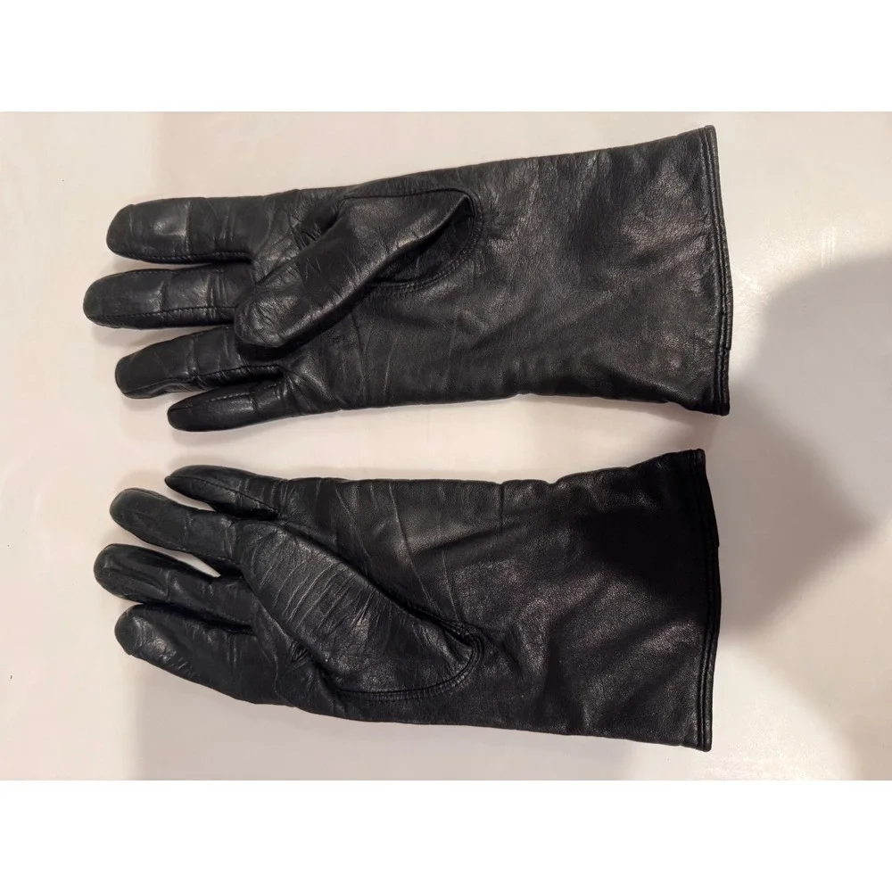 Vintage Black Leather Gloves Soft Lined Winter Classic‎ Formal Elegant Chic Sz M